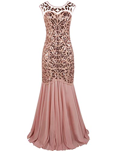 PrettyGuide Women 's 1920s Sequin Gatsby Flapper Formal Evening Prom Dress M Pink - Image 2