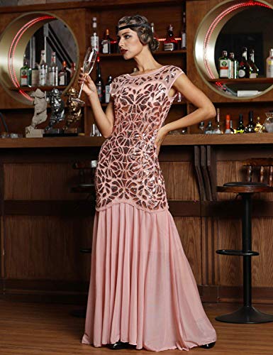 PrettyGuide Women 's 1920s Sequin Gatsby Flapper Formal Evening Prom Dress M Pink - Image 3
