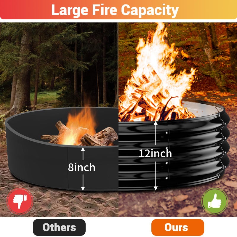 XGMDD 60 Inch Extra Large Fire Pit Ring for Outside, Heavy Duty Wood Burning Firepits & Outdoor Fireplace,12'' Tall High Heat Resistant Fire Bowl Galvanized Steel Portable for Backyard Bonfire,Patio,Camping - Image 4