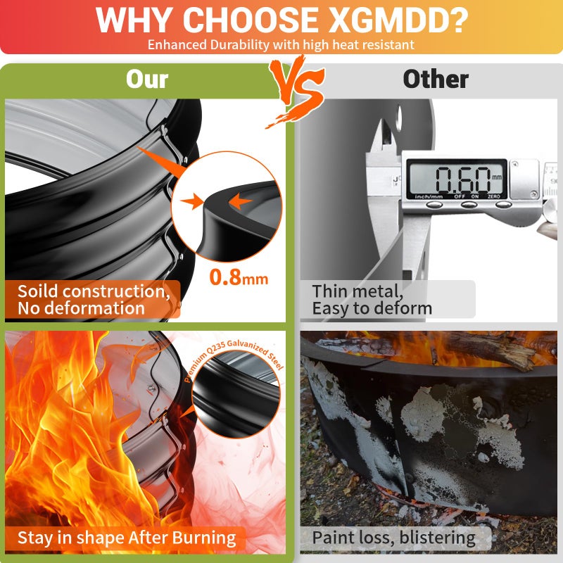XGMDD 60 Inch Extra Large Fire Pit Ring for Outside, Heavy Duty Wood Burning Firepits & Outdoor Fireplace,12'' Tall High Heat Resistant Fire Bowl Galvanized Steel Portable for Backyard Bonfire,Patio,Camping - Image 2