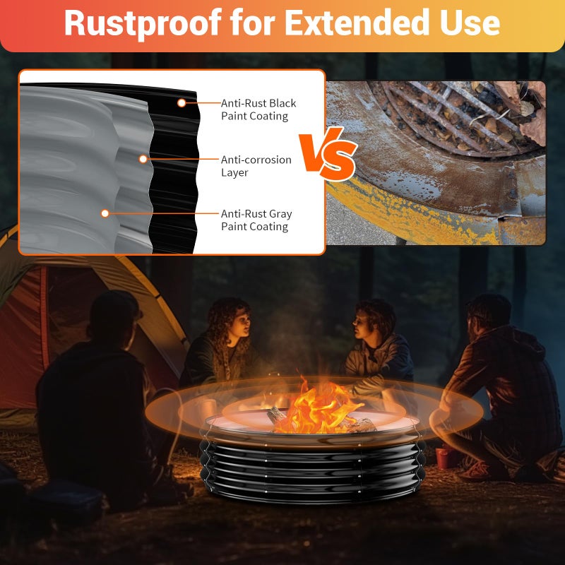 XGMDD 60 Inch Extra Large Fire Pit Ring for Outside, Heavy Duty Wood Burning Firepits & Outdoor Fireplace,12'' Tall High Heat Resistant Fire Bowl Galvanized Steel Portable for Backyard Bonfire,Patio,Camping - Image 3