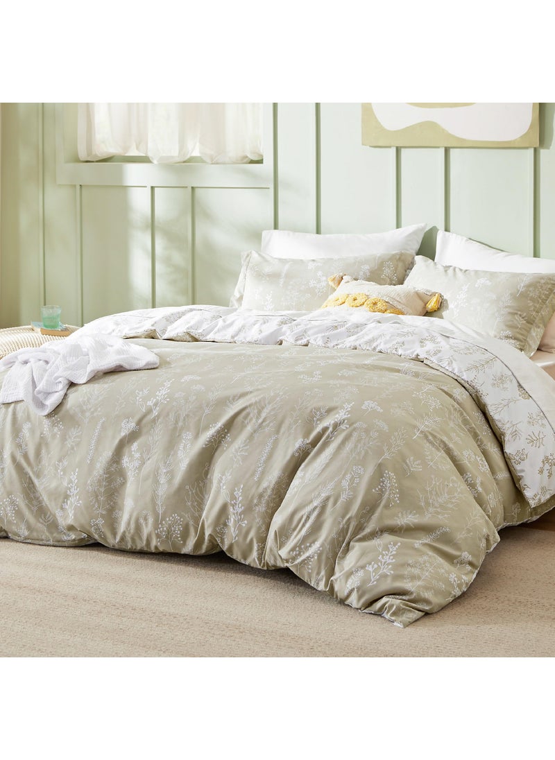 Bedsure Bedsure Queen Comforter Set - Linen Comforter  Cute Floral Bedding Comforter Sets  Gifts for Woman  3 Pieces  1 Soft Reversible Botanical Flowers Comforter and 2 Pillow Shams  - Image 1