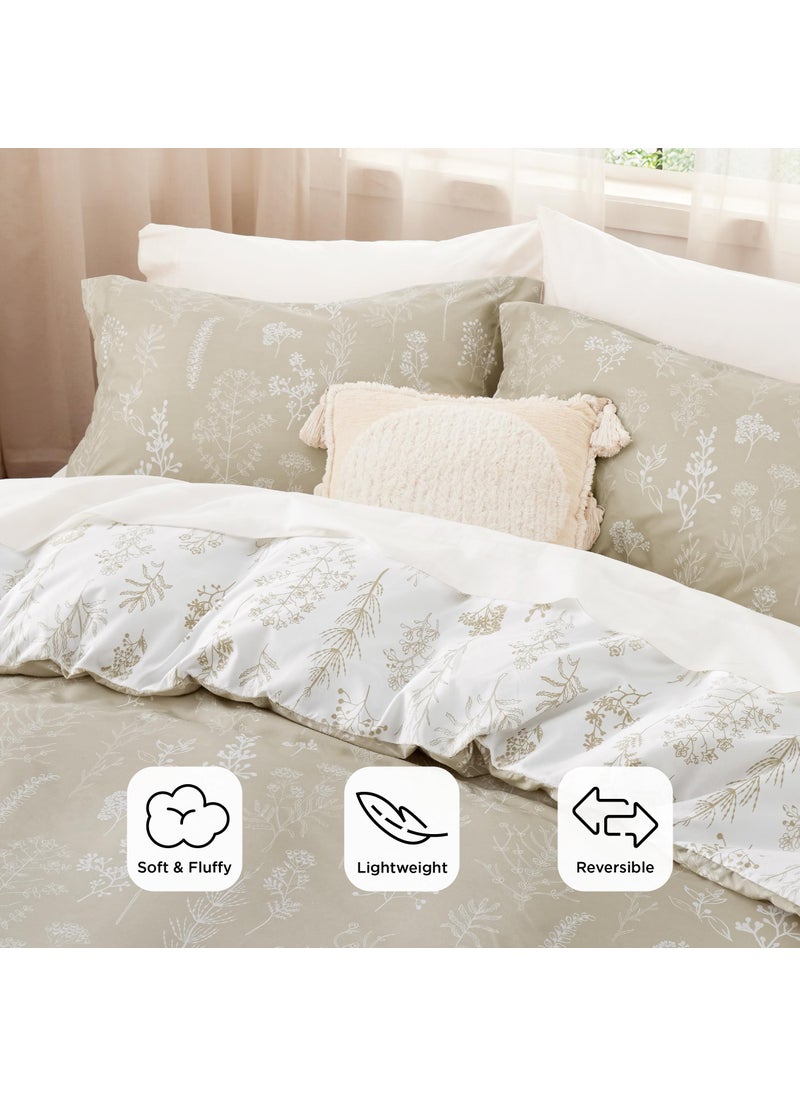 Bedsure Bedsure Queen Comforter Set - Linen Comforter  Cute Floral Bedding Comforter Sets  Gifts for Woman  3 Pieces  1 Soft Reversible Botanical Flowers Comforter and 2 Pillow Shams  - Image 3