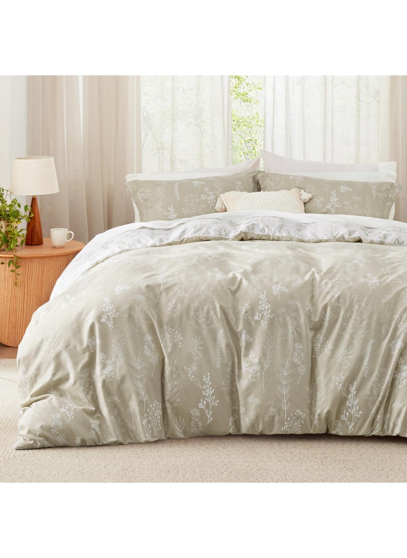 Bedsure Bedsure Queen Comforter Set - Linen Comforter  Cute Floral Bedding Comforter Sets  Gifts for Woman  3 Pieces  1 Soft Reversible Botanical Flowers Comforter and 2 Pillow Shams  - Image 2