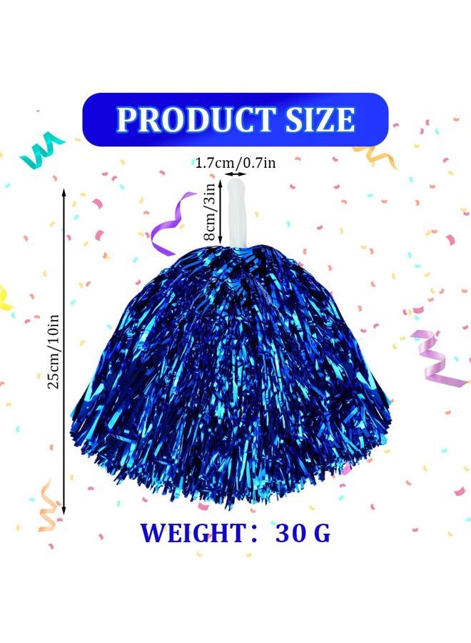 CUGBO 24Pcs Cheerleading Pom Poms, 1 Dozen Handle Metallic Foil Flower Ribbons Cheerleader Pompoms, Kids Children Ball Dance Sports Coaches Game Party Fancy - Image 2