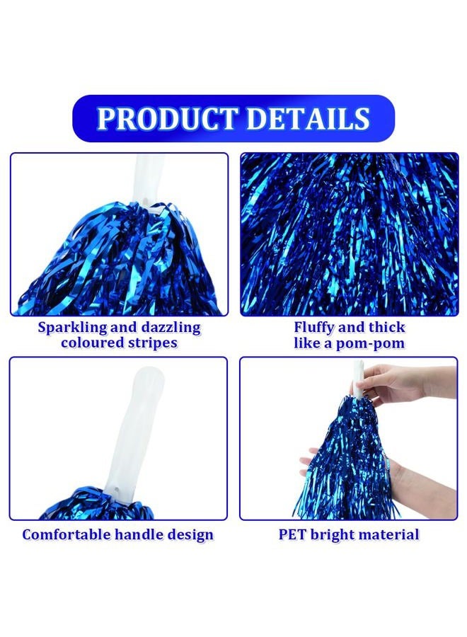 CUGBO 24Pcs Cheerleading Pom Poms, 1 Dozen Handle Metallic Foil Flower Ribbons Cheerleader Pompoms, Kids Children Ball Dance Sports Coaches Game Party Fancy - Image 3