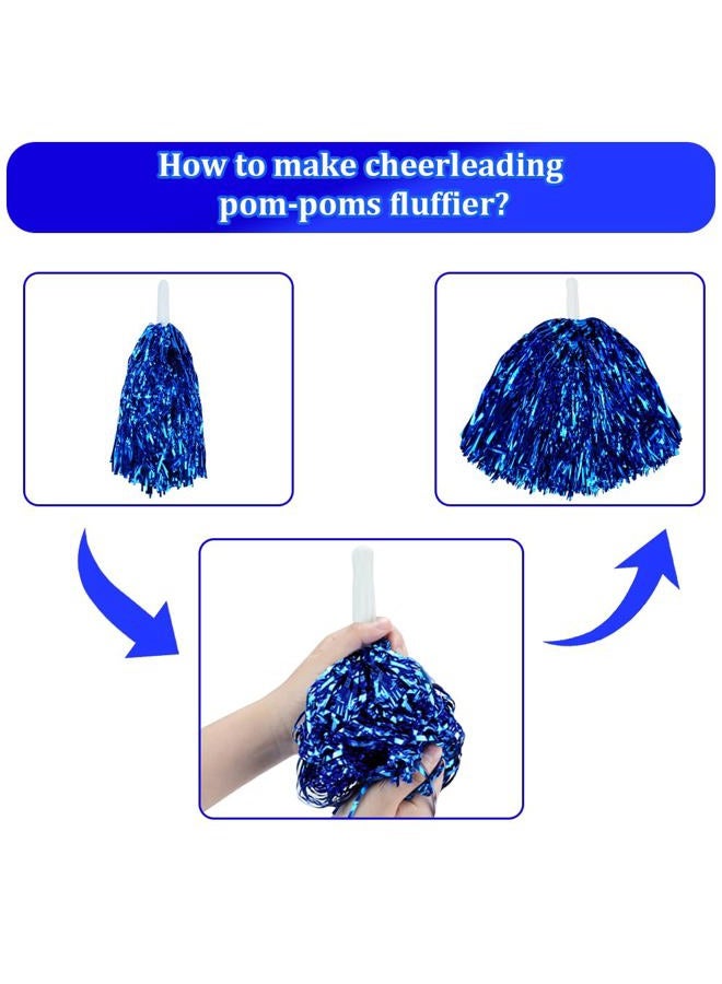 CUGBO 24Pcs Cheerleading Pom Poms, 1 Dozen Handle Metallic Foil Flower Ribbons Cheerleader Pompoms, Kids Children Ball Dance Sports Coaches Game Party Fancy - Image 4
