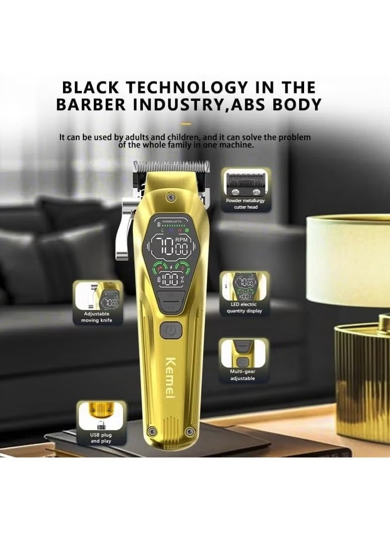 Kemei KM-1698 Professional Hair Clipper With Blade Control Lever, Color LED Screen And Speed ​​Buttons gold - Image 4