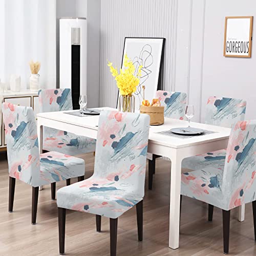 BRIDA® Stretchable Floral Geometric Printed Dining Chair Cover Set of 6 Seater Elastic Chair Seat Case Protector, Slipcovers (6 Chair Cover, Brush Strokes) - Image 1