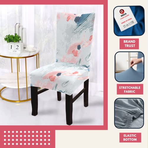 BRIDA® Stretchable Floral Geometric Printed Dining Chair Cover Set of 6 Seater Elastic Chair Seat Case Protector, Slipcovers (6 Chair Cover, Brush Strokes) - Image 2