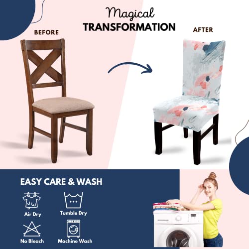 BRIDA® Stretchable Floral Geometric Printed Dining Chair Cover Set of 6 Seater Elastic Chair Seat Case Protector, Slipcovers (6 Chair Cover, Brush Strokes) - Image 5