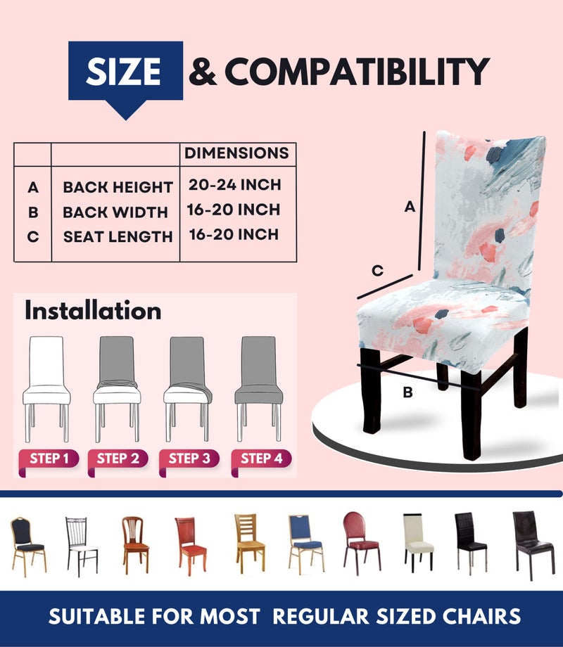 BRIDA® Stretchable Floral Geometric Printed Dining Chair Cover Set of 6 Seater Elastic Chair Seat Case Protector, Slipcovers (6 Chair Cover, Brush Strokes) - Image 3