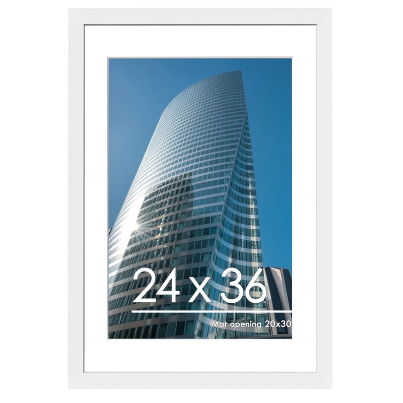 PEALSN 24x36 Poster Frame Display Pictures 20 x 30 with Mat or 24 x 36 Without Mat Poster Frames 24 x 36 inches for Wall Mounting Display White