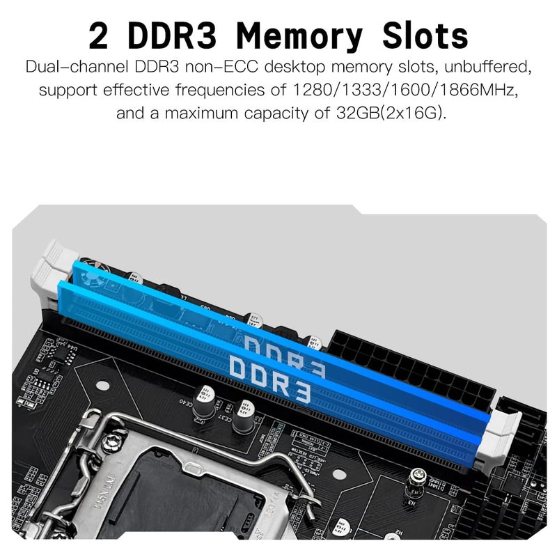 MACHINIST H61 LGA 1155 (Intel 2th/3th Gen) Gaming Motherboard, Flex-ATX Computer Motherboards Support PCIe 2.0, 100M LAN, DDR3, SATA M.2 for Intel i3,i5,i7/Xeon E3 V2/Pentium - Image 3