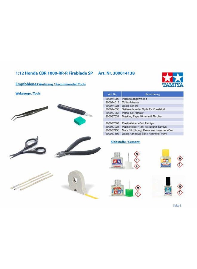 TAMIYA 14138 300014138 1:12, Honda CBR 1000-RR-R Fireblade SP, Faithful Replica, Model Making, Plastic Kit, Hobby, Glueing, Model Kit, Assembling, Unpainted - Image 4