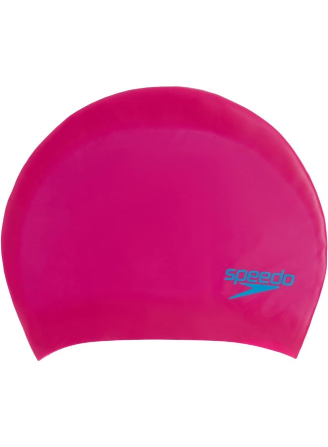 Speedo Junior Long Hair Cap Beanie, Unisex Youth, Begonia Pink/Lapis Blue - Image 1