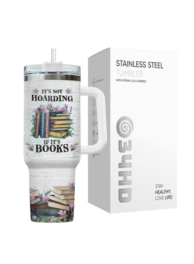 34HD Book Dragon Tumbler 40oz, Stainless Steel Coffee Mug with Handle and Straw, Fantasy Book Lover Gifts, Reading Enthusiast Cup, Funny Reader Travel Mug - Image 4