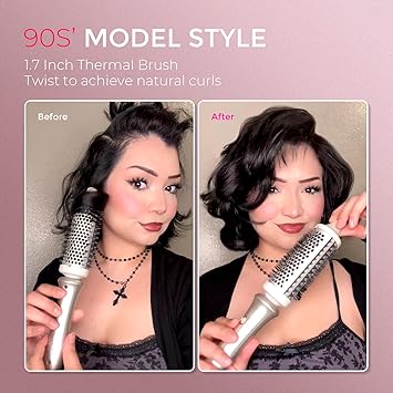 TYMO Thermal Brush Hot Brush Hair Styler Heated Round Curling Iron Blowout Styler with FlexiFit Tech for Hair Straightening and Curling 2 in 1 Dual Voltage 3 Temps Quick Easy 43mm Gold - Image 4