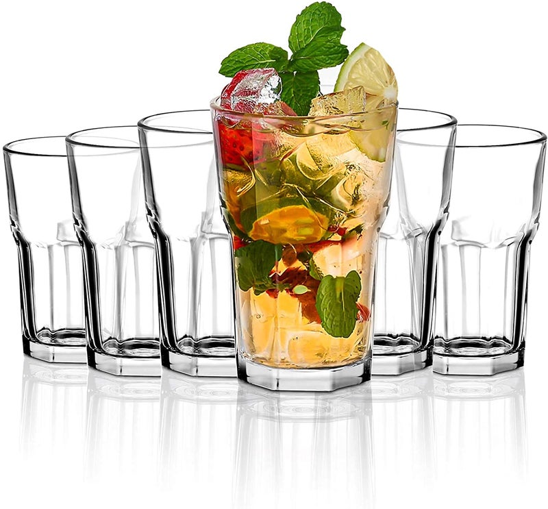 Mevanta 300ml Clear Glass Tumbler, Highball Drinking Glasses for Cocktails, Juices, Milkshakes (6, 300ML) - Image 1