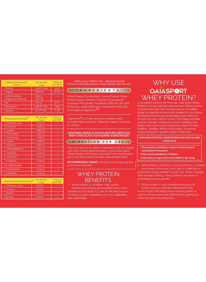 GAIA Sport Whey Protein Irish Chocolate Flavor 1 Kg - Image 3