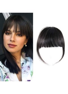 SHINON Clip In Bangs Natural Real Human Hair Flat Bangs Fringe Hair Bangs Fashion Clip In Wispy Hair Extension (Flat Bangs With Templesblack Brown)  - Image 1