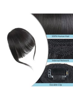 SHINON Clip In Bangs Natural Real Human Hair Flat Bangs Fringe Hair Bangs Fashion Clip In Wispy Hair Extension (Flat Bangs With Templesblack Brown)  - Image 4
