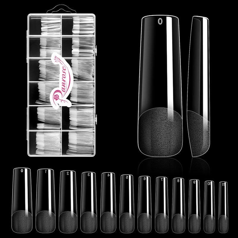 Ranrose Long Straight Nails Tips240PCS Full Cover Soft Gel Nail Tips for Acrylic Nails Professional 12 Size Preshaped XXL Straight Shape False Nail Half Matte Fake Nail for Press On Nail Extensions