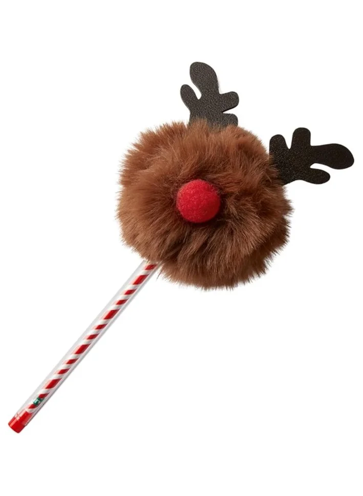 تينك قلم مزين بكرات صوف على شكل غزال الرنة