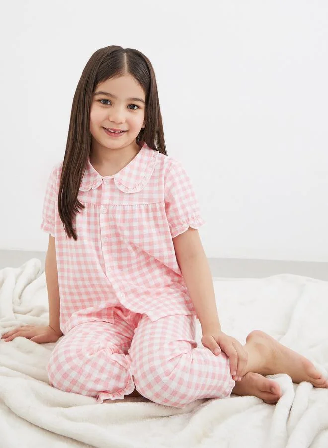 Styli Styli Cotton Gingham Check Top and Pyjama Set