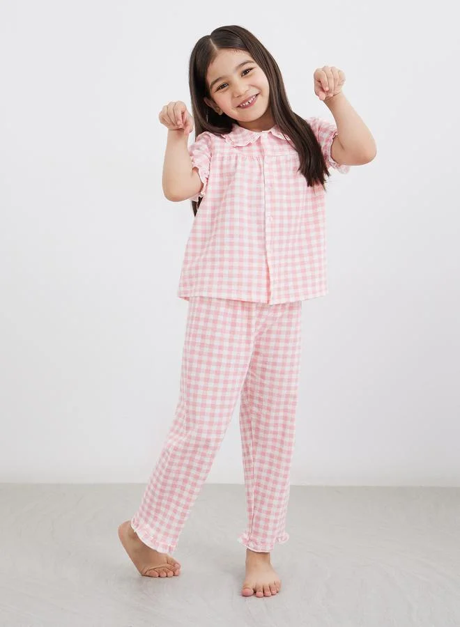 Styli Styli Cotton Gingham Check Top and Pyjama Set
