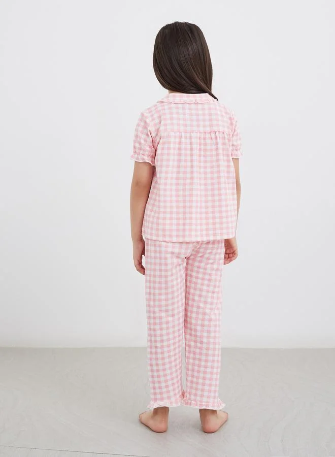 Styli Styli Cotton Gingham Check Top and Pyjama Set