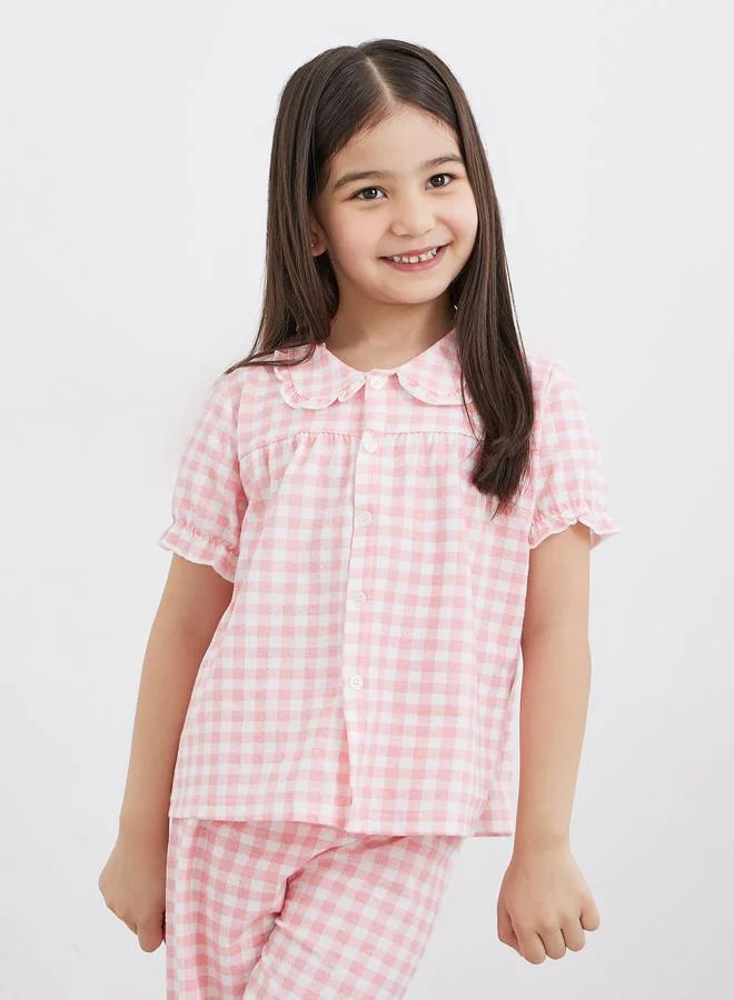 Styli Styli Cotton Gingham Check Top and Pyjama Set