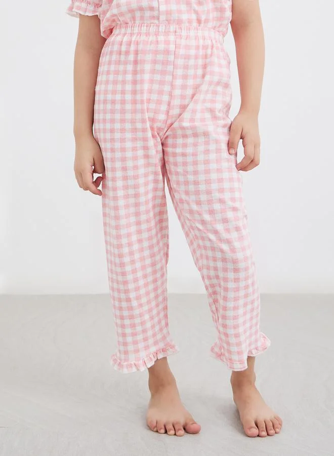 Styli Styli Cotton Gingham Check Top and Pyjama Set