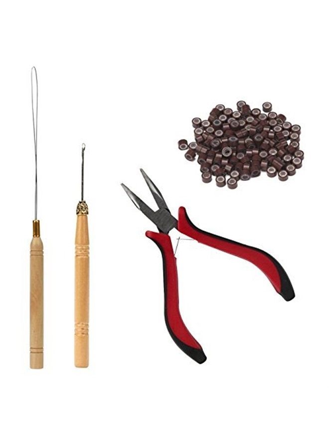 Funyn 1 Set Hair Extension Tool Kit Plier Hook Pulling Needle 200Pc or so Micro Silicone Link Rings Beads for Professional Hair Styling Tools Accessory (Brown)