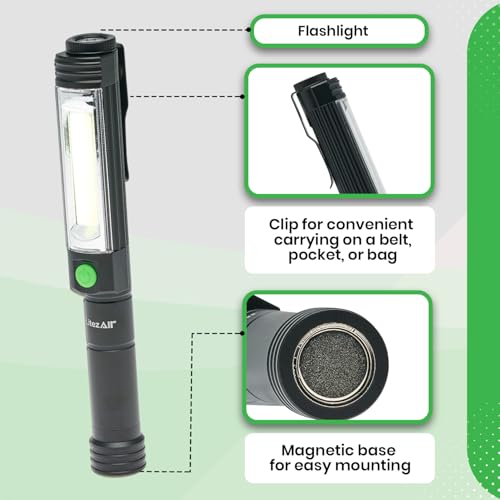 LitezAll Pen Flashlight 400 Lumen - Compact and Portable Tactical Pen Light, Battery Powered, Wide Angle COB LED Task Light - Ideal Pen Light for Professionals and Everyday Use - Image 5