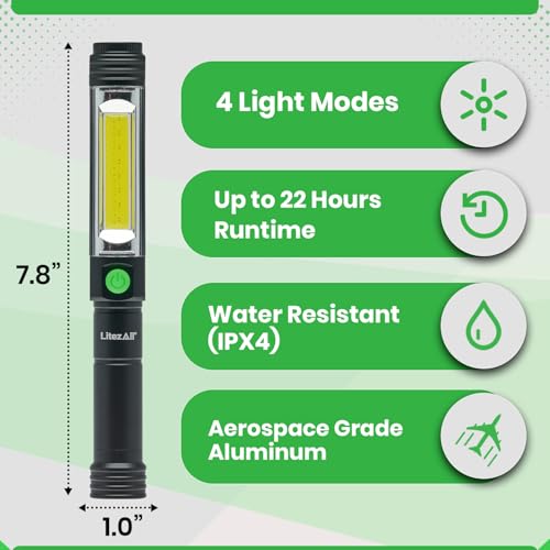 LitezAll Pen Flashlight 400 Lumen - Compact and Portable Tactical Pen Light, Battery Powered, Wide Angle COB LED Task Light - Ideal Pen Light for Professionals and Everyday Use - Image 3