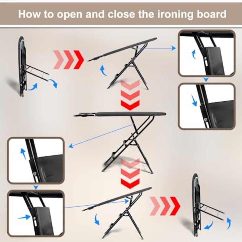 2-in-1 Foldable Ironing Board with Step Ladder Space Saving Design, Built-in Iron Rest, Mesh Back Support, Black - Image 5