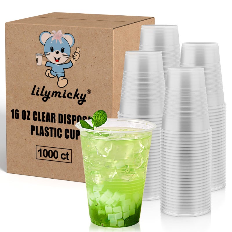 Lilymicky 1000 PACK 16 oz Clear Plastic Cups Cold Disposable Party Drinking Cups for Parties Picnic BBQ  Events