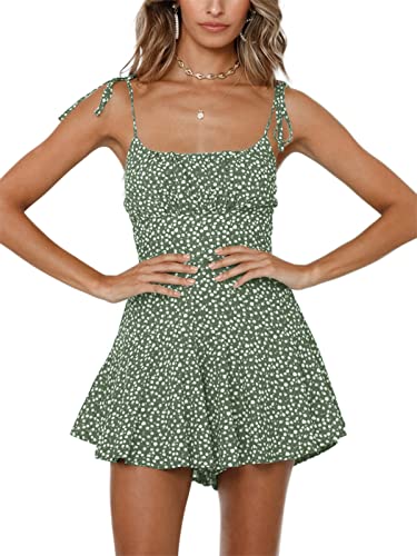 Jeanewpole1 Women's Print Wide Leg Short Romper Tie Shoulder Smocked Shirred Jumpsuit - Image 4