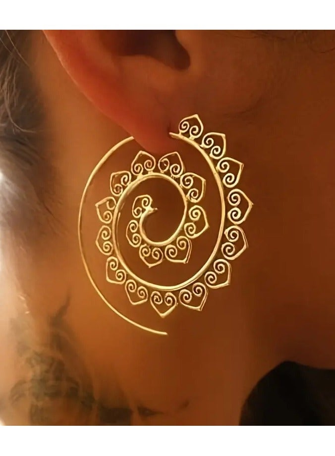 Home Clearance Sale New Oval Spiral Earrings Exaggerated Swirl Gear Heart Shape Vintage Ear Jewelry - Image 1