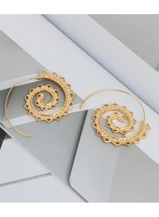 Home Clearance Sale New Oval Spiral Earrings Exaggerated Swirl Gear Heart Shape Vintage Ear Jewelry - Image 2