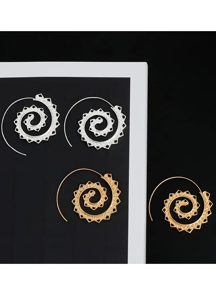 Home Clearance Sale New Oval Spiral Earrings Exaggerated Swirl Gear Heart Shape Vintage Ear Jewelry - Image 4