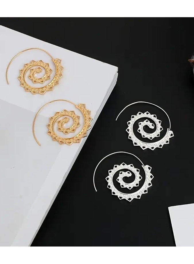 Home Clearance Sale New Oval Spiral Earrings Exaggerated Swirl Gear Heart Shape Vintage Ear Jewelry - Image 5