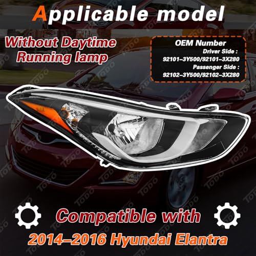 TODO Headlight Assembly Compatible with Hyundai Elantra Passenger RH 2014-2016 Right Side USA-BUILT - Image 3