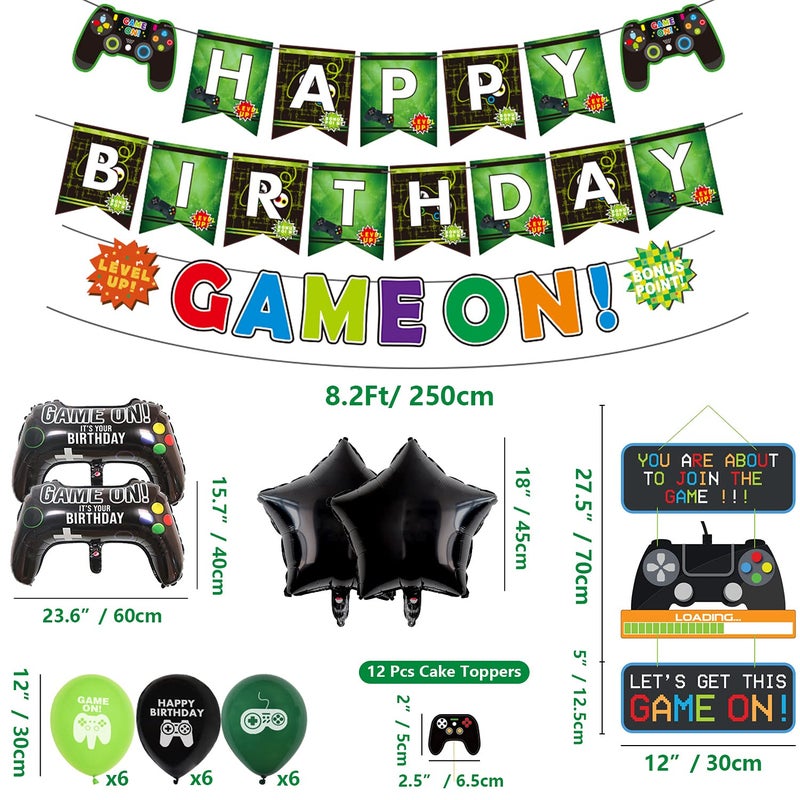 Inspireyee Video Game Party Decorations, Including Happy Birthday Banners, GAME ON Flag, Loading Hanging Decor, Video Game Theme Balloons, Cake Toppers for Kids, Boys and Girls Birthday Party (A) - Image 2