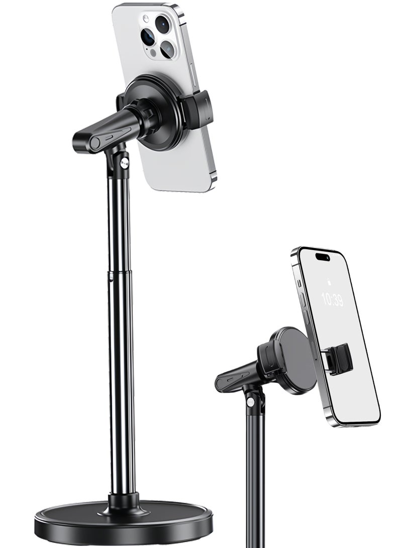 Mobile phone holder for office and home, Adjustable height 24-38.5 cm, Adjustable angle support arm, 360 degree adjustable viewing angle, The clamping type is more suitable for taking photos, recording videos and live broadcasting, Black  - Image 1