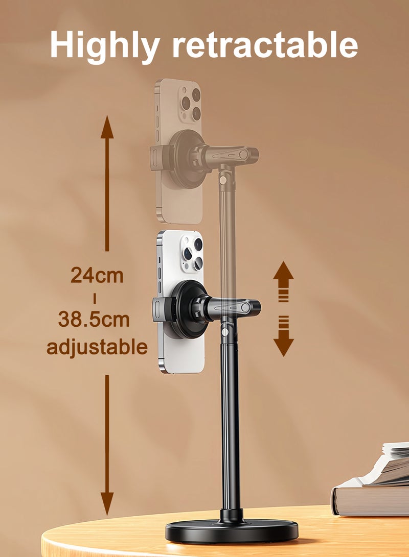 Mobile phone holder for office and home, Adjustable height 24-38.5 cm, Adjustable angle support arm, 360 degree adjustable viewing angle, The clamping type is more suitable for taking photos, recording videos and live broadcasting, Black  - Image 2