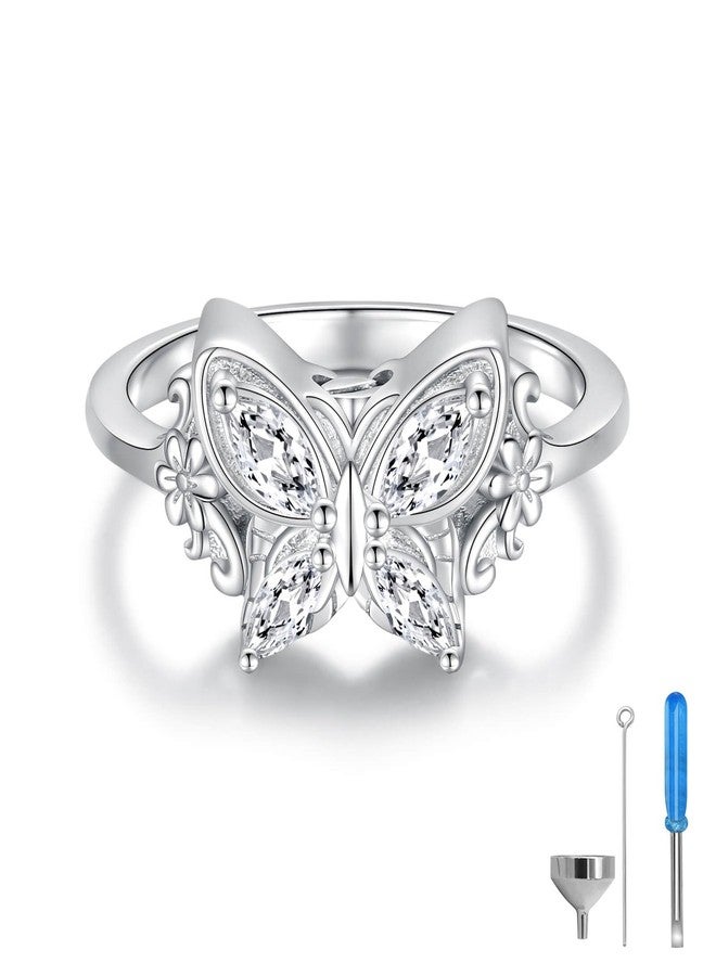 Sariel 925 Sterling Silver Butterfly Cremation Ring for Ashes Memorial Urn Rings Keepsake Jewelry for Ashes Sympathy Gift for Women (White, 8) - Image 1