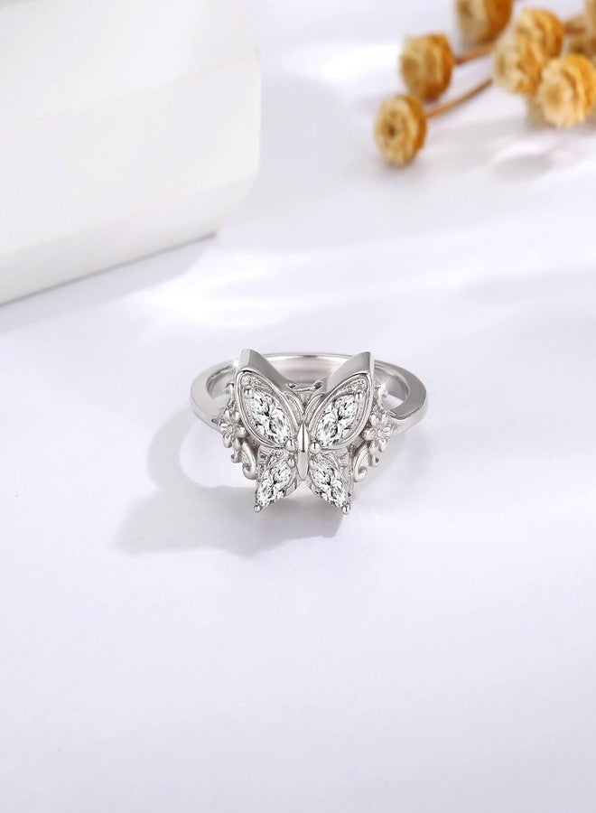 Sariel 925 Sterling Silver Butterfly Cremation Ring for Ashes Memorial Urn Rings Keepsake Jewelry for Ashes Sympathy Gift for Women (White, 8) - Image 2