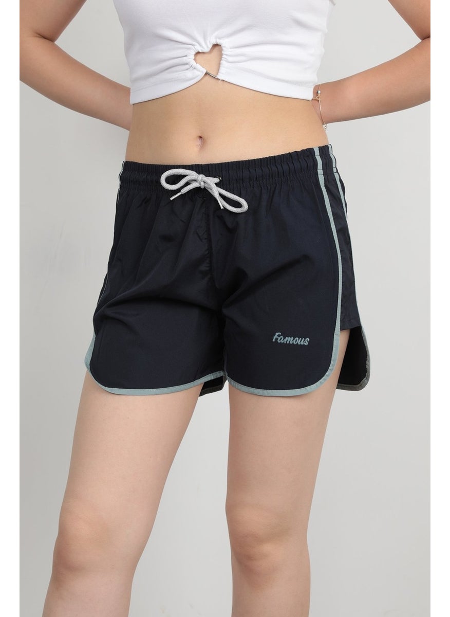 Giysa John Borners Women's Swim Shorts Rope Tie Light Elastic Waist Short Cut Navy Blue - 5402  - Image 1
